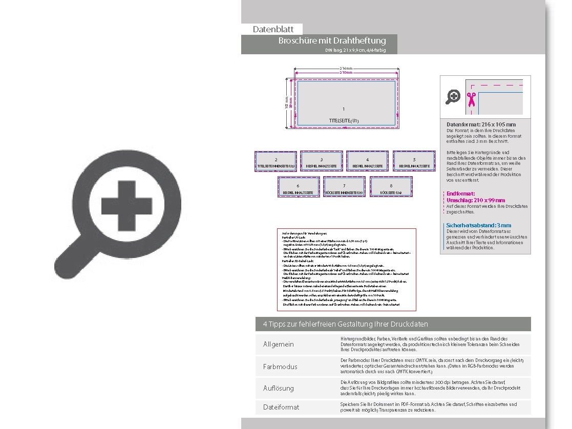 Product Bild brosch__re_mit_drahtheftung__endformat_din_lang_quer_(210_x_99_mm)__8-seitig