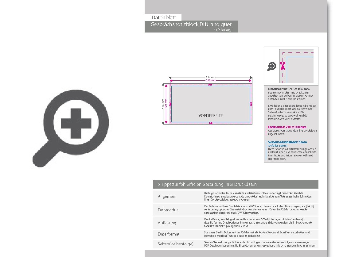 Product Bild gespr__chsnotizblock__din_lang_quer__50_blatt__4_0_farbig_einseitig_bedruckt